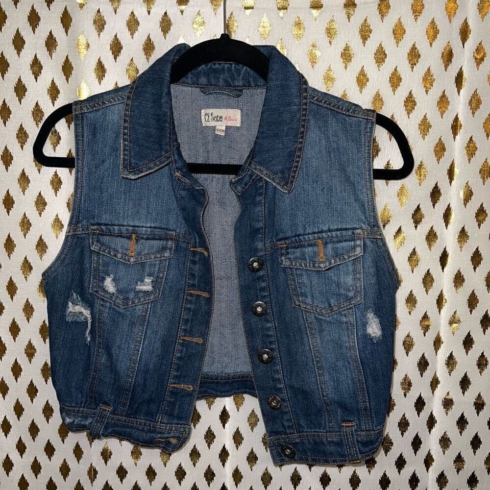Distressed Denim vest full Jean vest size S